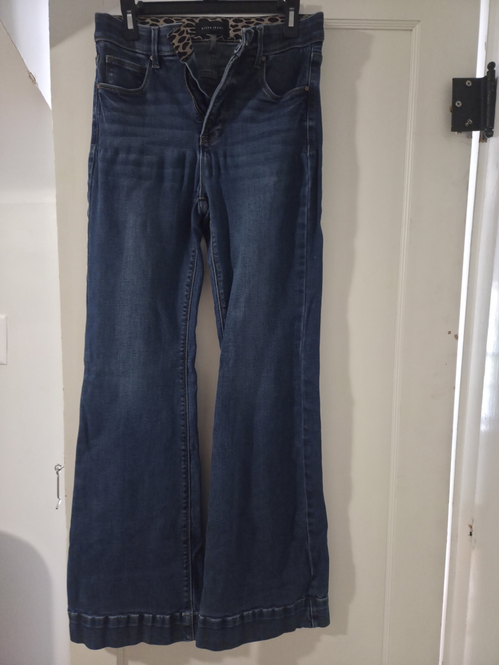 High-Rise Blue Flare Jeans - Classic Women's Wide Leg - Picture 4 of 7